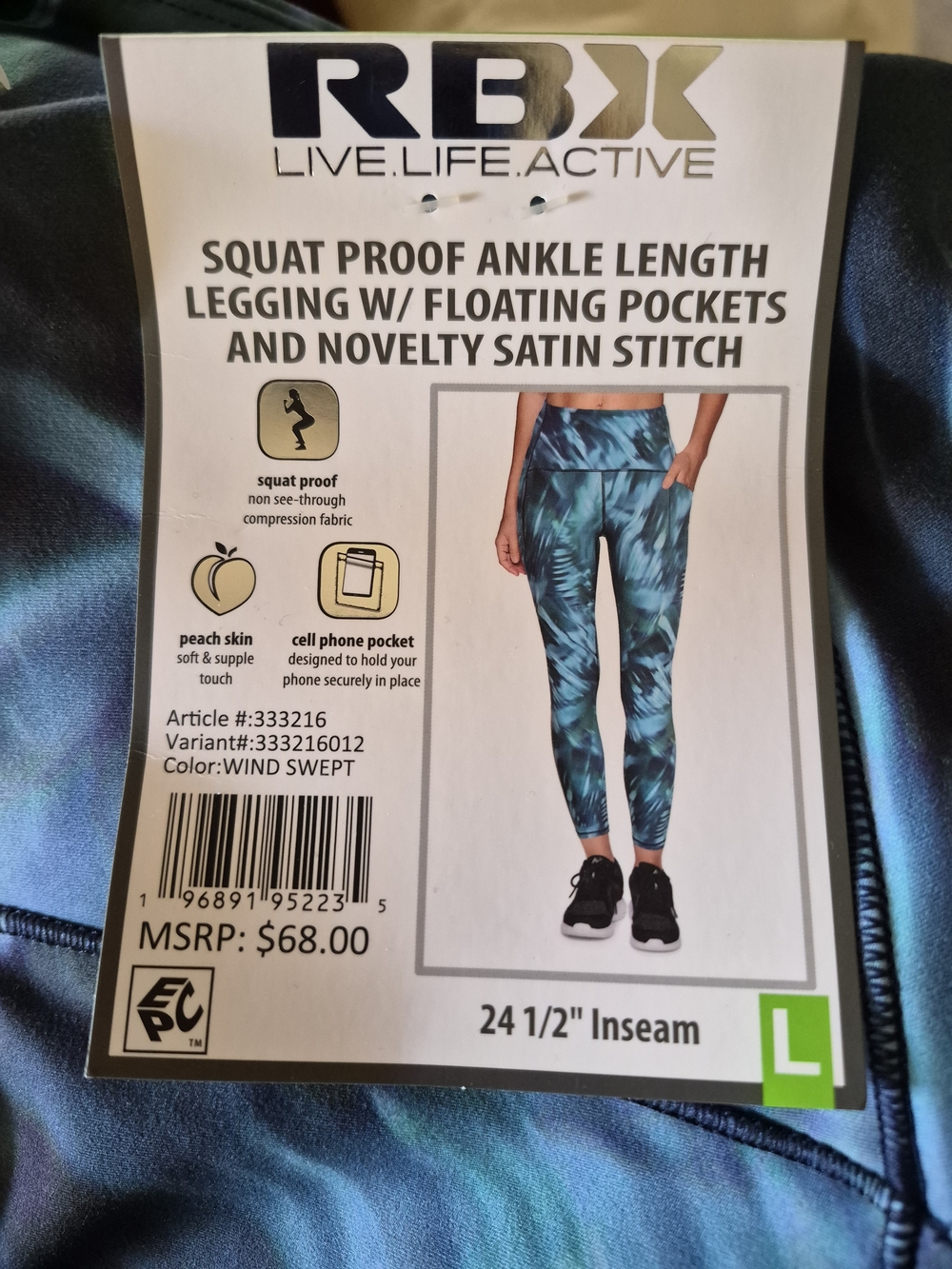 RBX Teal and Navy Tie-Dye Active Leggings - Picture 4 of 4